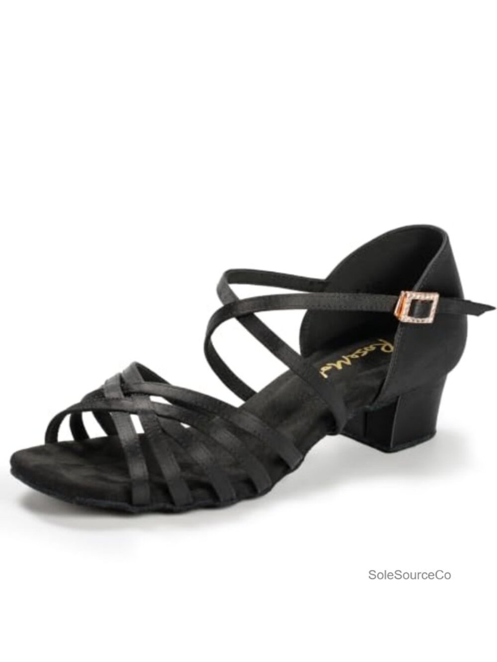 Women's Latin Ballroom Dance Shoes Satin Low Cuban Heel with Buckle Suede Sole